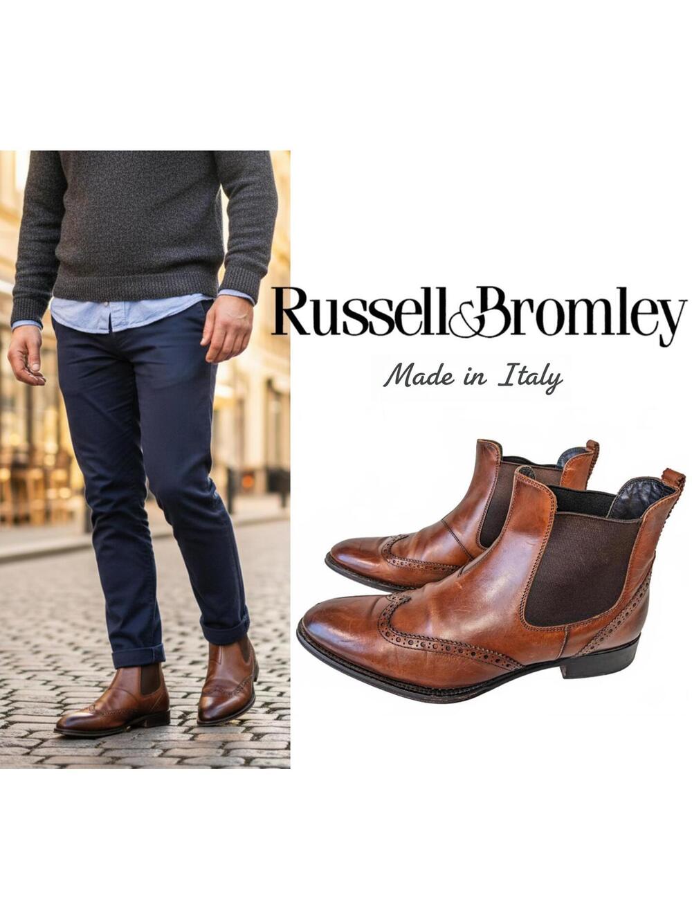 Russell & Bromley Chelsea Boots Men Italy | Brown Leather 9